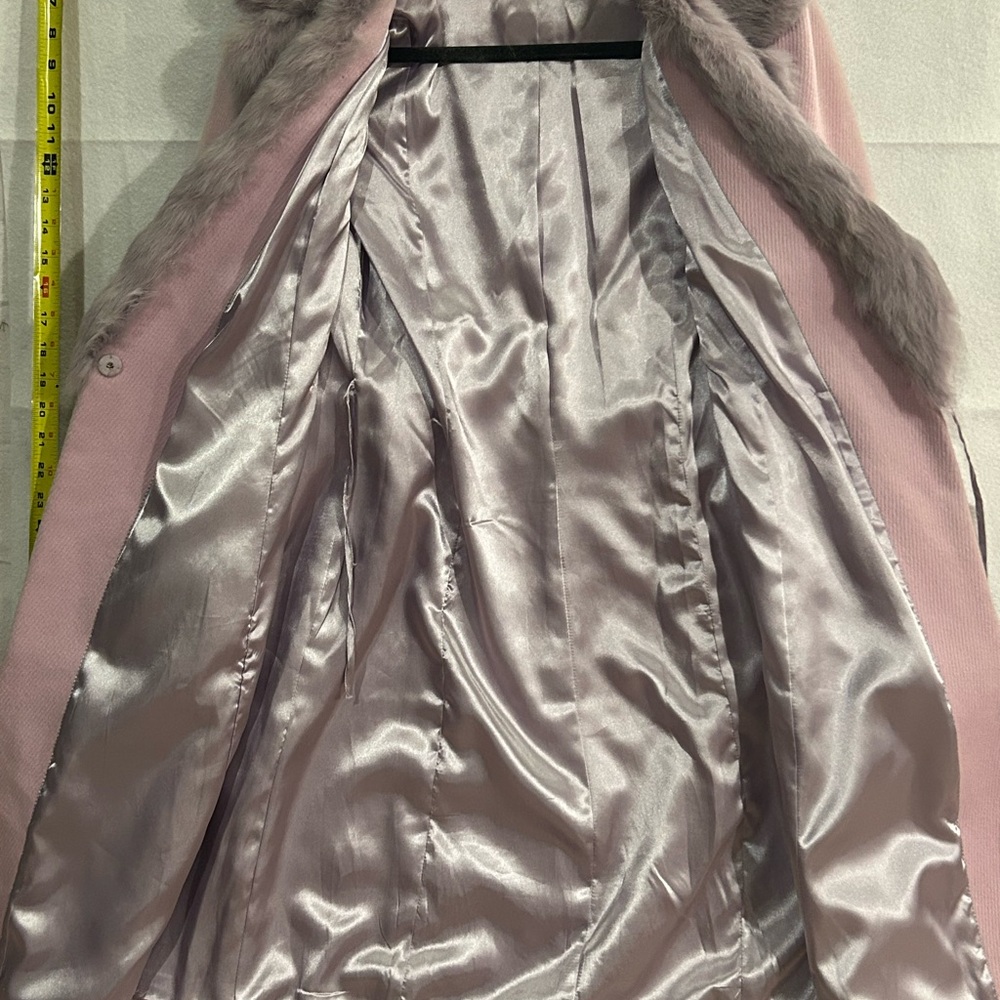 bebe Pink Trench Coat with Faux-Fur Collar and Cuffs 4033 - Picture 3 of 15